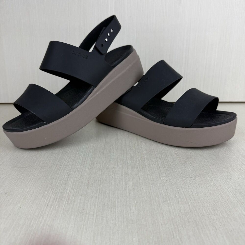 Crocs Brooklyn Low Wedge Sandals Womens 10 Black Mushroom LiteRide